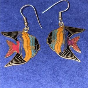 Vintage cloisonné angelfish pierced earrings